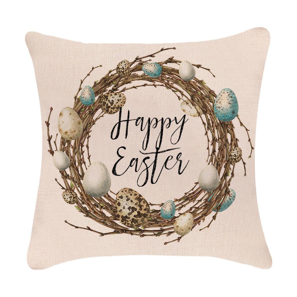 Easter Decorative Pillowcase, Easter Wreath Pattern, White