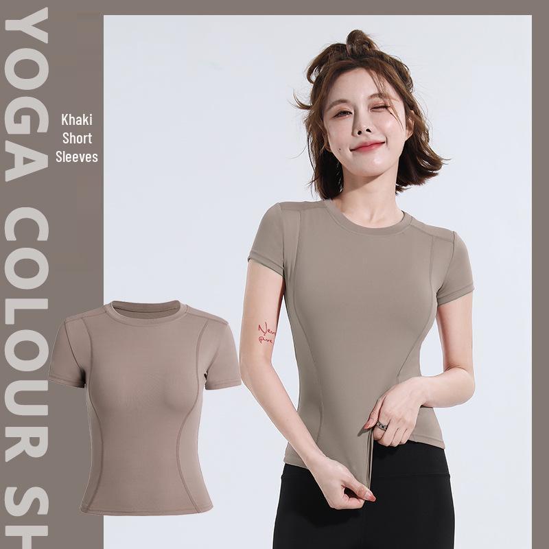 

2025 Spring Women s Professional Slimming Short Sleeve Round Neck Yoga Top XXXL