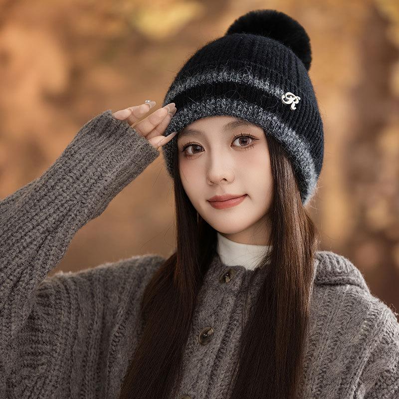 Fashion Knitted Warm Hat Winter Women's Fleece Ear Pads Wool Hat Outdoor Sports Hat