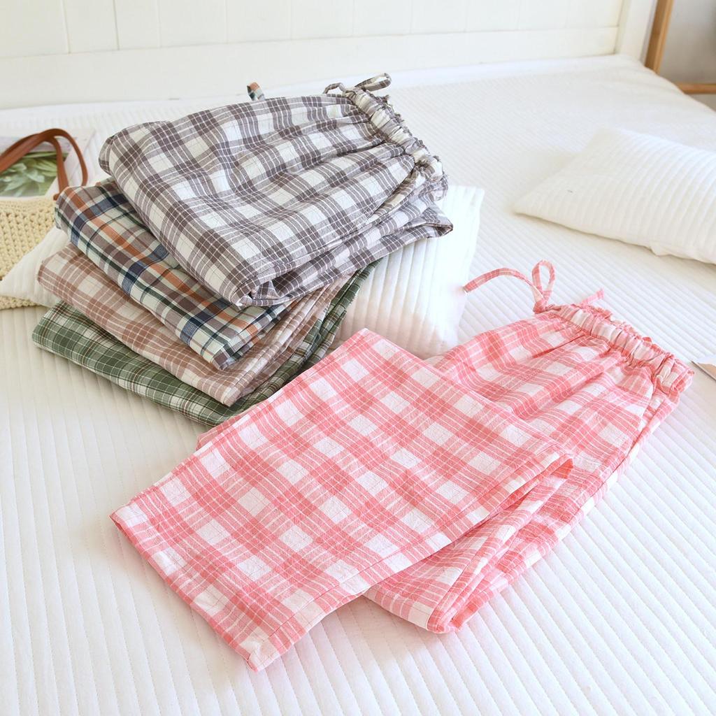 Women's Plaid Cotton Pajama Pants - Summer Thin, Loose Fit, Elastic Waist, Plus Size, Outdoor & Home Wear