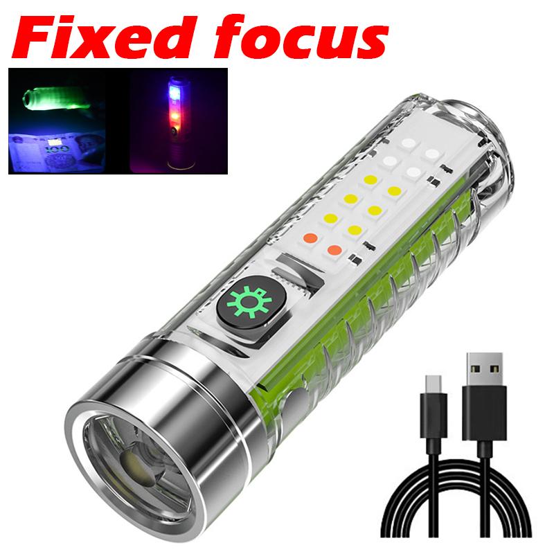 Super Bright LED Fluorescence Flashlight Type-C Rechargeable Waterproof Zoom Torch Outdoor Multifunction Portable Camping Lanter