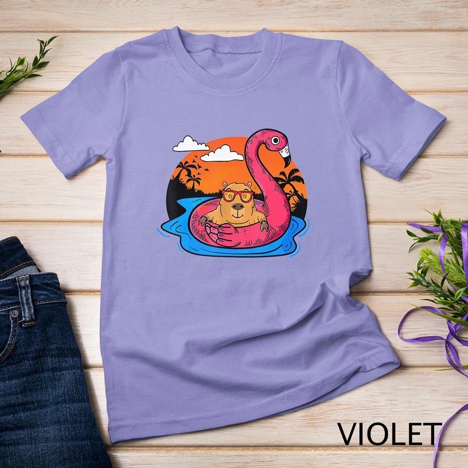 Capybara Swimming Pool Lover Men Flamingo Capybara T-Shirt Unisex T-shirt 8 4XL