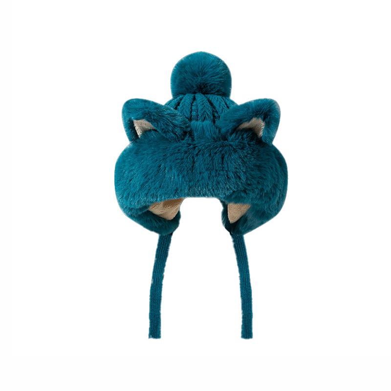 Autumn and winter warm fox ears plush hat female bear cute plush pullover hat wool knitted hat