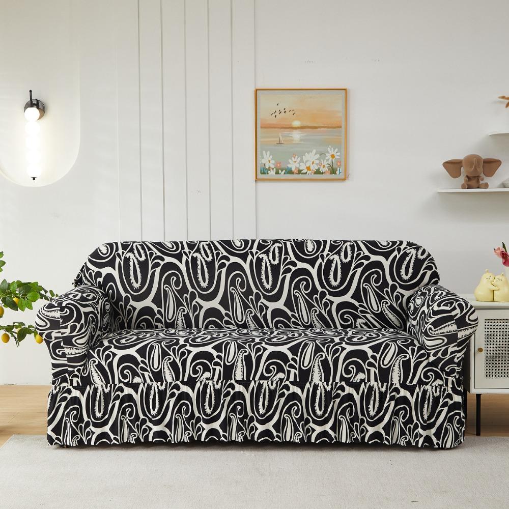 

Stretch Sofa Cover Skirted Elastic Full Wrap Slipproof Nordic Style Fabric Protector Single S 90-140CM