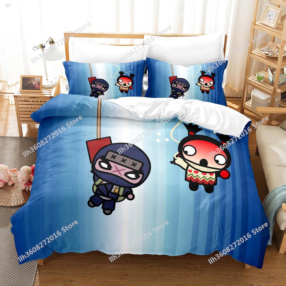 Kawaii Pucca Bedding Set Single Twin Full Queen King Size Bed Set Adult Kid Bedroom Duvetcover Sets 3D Print Anime Bed Sheet Set