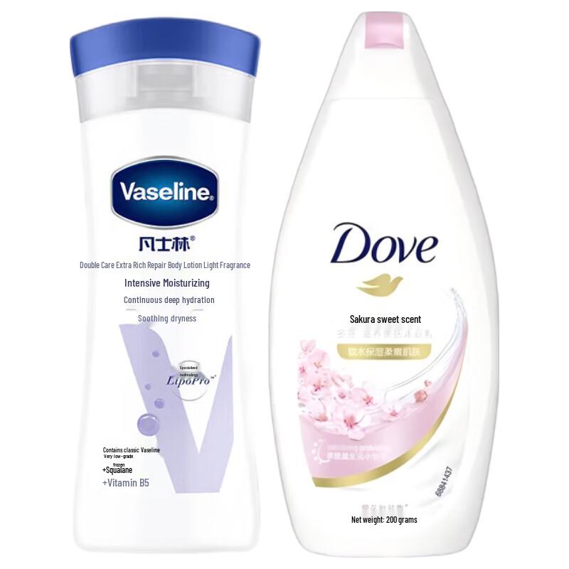 Vaseline Body Lotion and Dove Sakura Body Wash Set