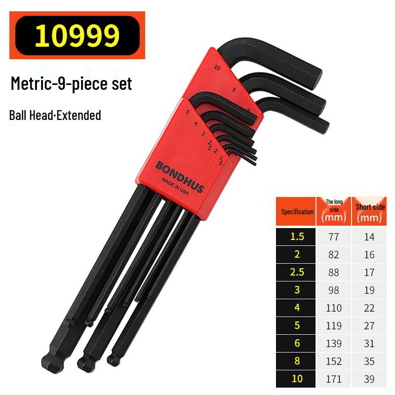 BONDHUS Metric Extra Long Ball End Hex Key Set 1.5-10mm