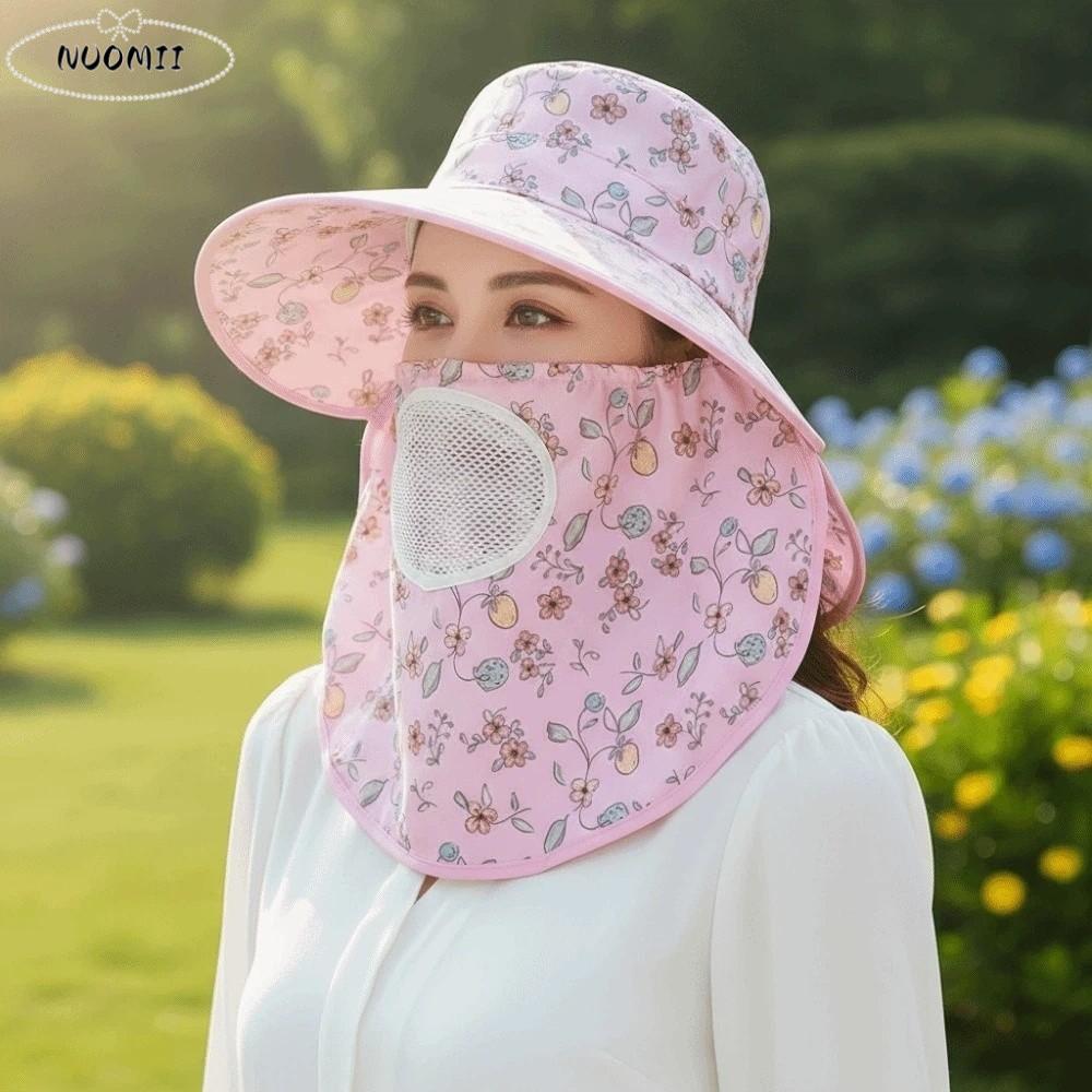 Soft With Mask Picking Tea Hat Floral Wide-brimmed Sunshade Shawl Cap Detachable Breathable Neck Protection Hat Women