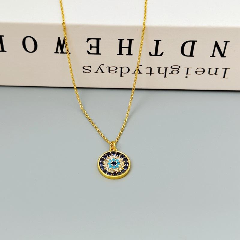 Fashion K Blue Devil'S Eye Necklace Circle Eye Earrings Simple Zircon Stud Earrings Premium Sense Earrings
