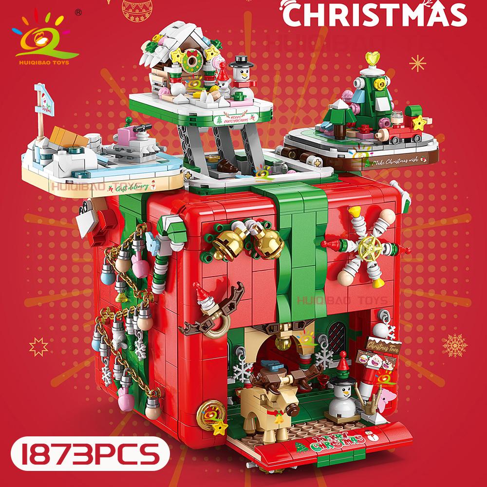 Non-Toxic Christmas Gift Surprise Mechanism Box Model Building Block Diy Elk Snowman Bricks Ornament Toys For Children Adult