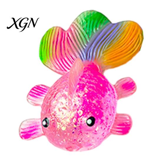 Anxiety Relief Toy Rainbow Tail Goldfish Squeeze Stress Clear Glitter Fish Sensory Portable Reliever Soft Stretchy Shape Home Office Desk Ball