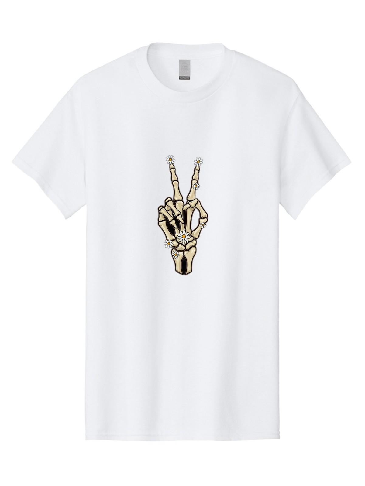 Skeleton-Hand-With-Daisies Mens Graphic Tee, 100% Cotton, Casual Summer Wear S
