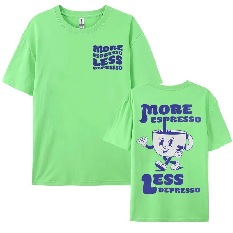 

Забавная футболка «Больше эспрессо, меньше депрессо», милая эстетика эспрессо, ретро футболка с кофе, мужская, женская, повседневная, трендовая, хлопковая футболка 4XL