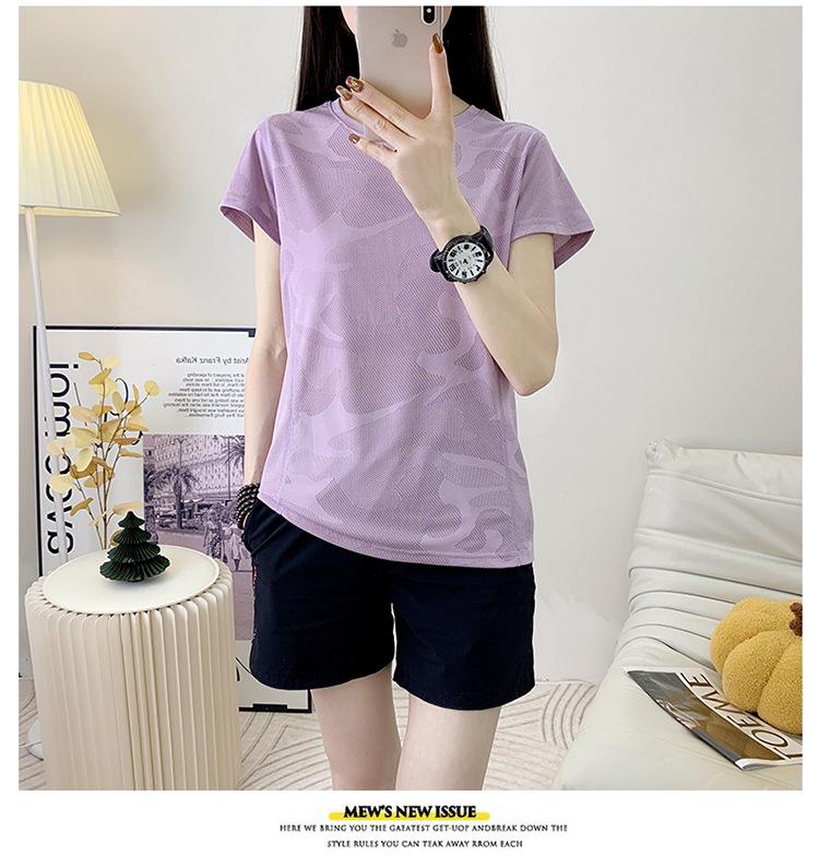 Women's Quick-Dry Camouflage Sports Set – Ice Silk Short Sleeve Top & Shorts