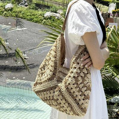 Summer Beach Straw Women Hollow Out Female Vacation Shoulder Bags Hand Woven Seaside Tote Bag Ladies Knitted Handbags