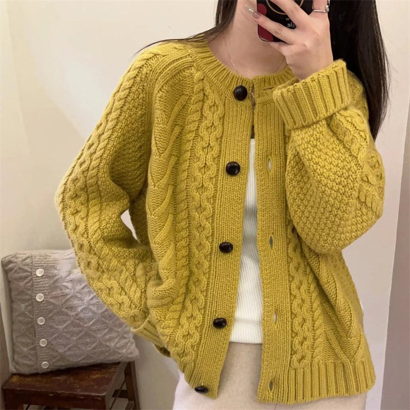 2025 A/W Women's 100% Pure Wool Round Neck Loose Cardigan Sweater