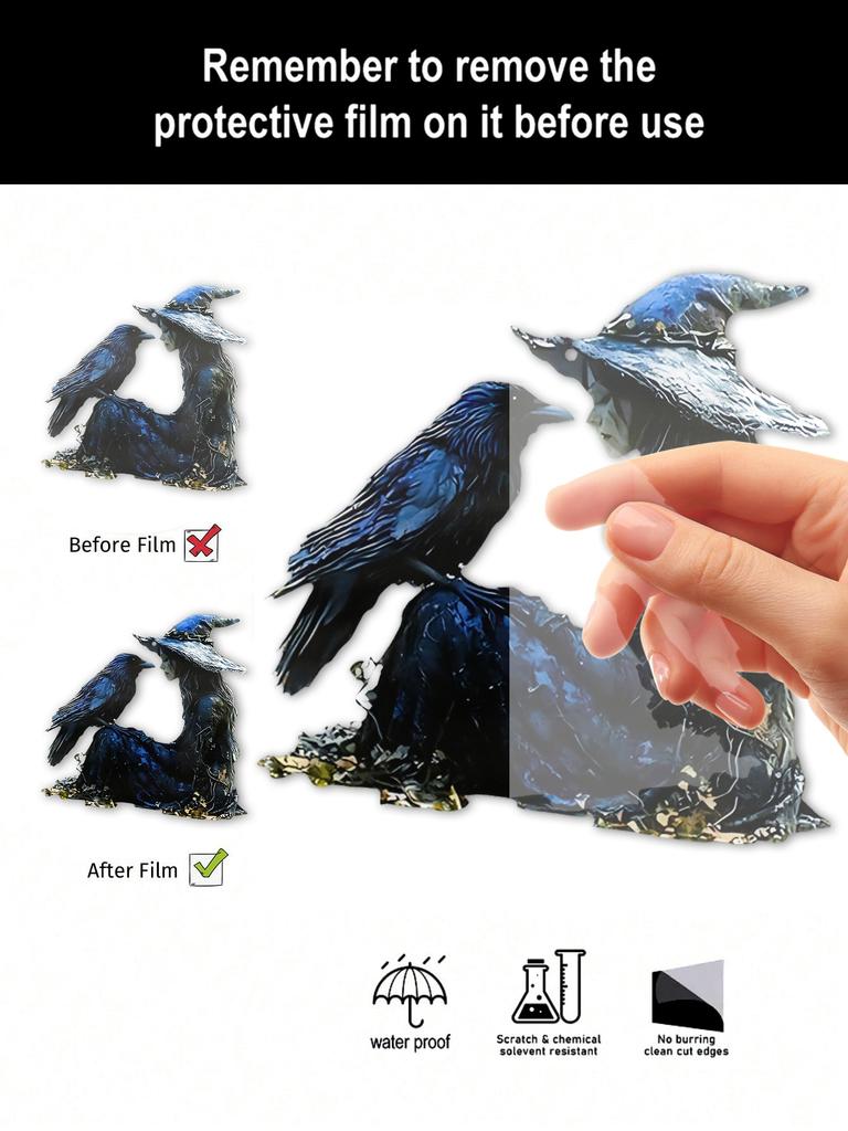 Akrilinės Juodos & Mėlynos Raganos & Varnos Kabantys Papuošalai Langų Pakabukai Gotikiniai Helovino Saulės Gaudyklės Sienų Dekoras Namams & Šventėms