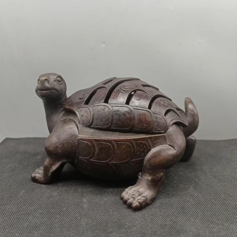 Antique Copper With Lid Longevity Turtle Tea Pet Incense Burner Ornament See detail page