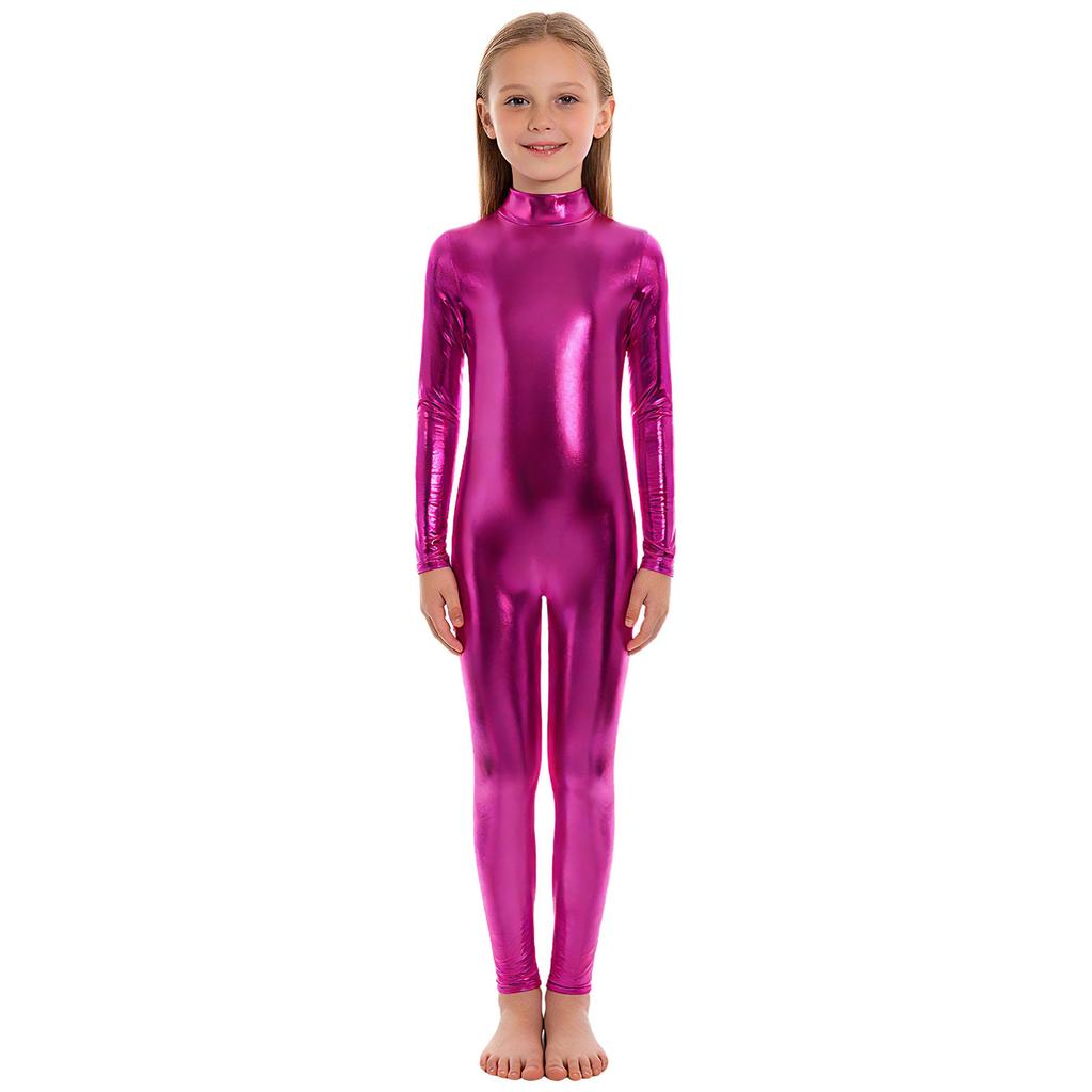 Barn Unisex Performance Jumpsuit Metallic Glansig, Långärmad Halsringad Helkroppsdräkt För Halloween & Dansrollspel
