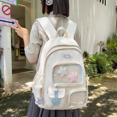 Large Capacity Schoolbag Women Color Block Transparent Backpack High School Student Backpack Girls Travel Backpack