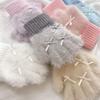 Rękawiczki z kokardą z futra królika Jesienno-zimowe dziecięce niemowlęce pogrubione ciepłe futrzane pięciopalcowe rękawiczki