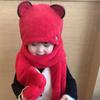 Soft Warm One-Piece Hats Scarf Gloves Plush Ear Protection Hats Lovely Baby Bear Ears Hat  Kids