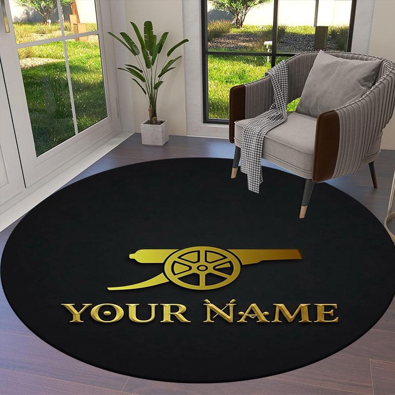 Arsenal F Benutzerdefinierter Name Runder Teppich, Teppich für Wohnzimmer Schlafzimmer Sofa Spielzimmer Dekoration, Rutschfeste Fußmatte