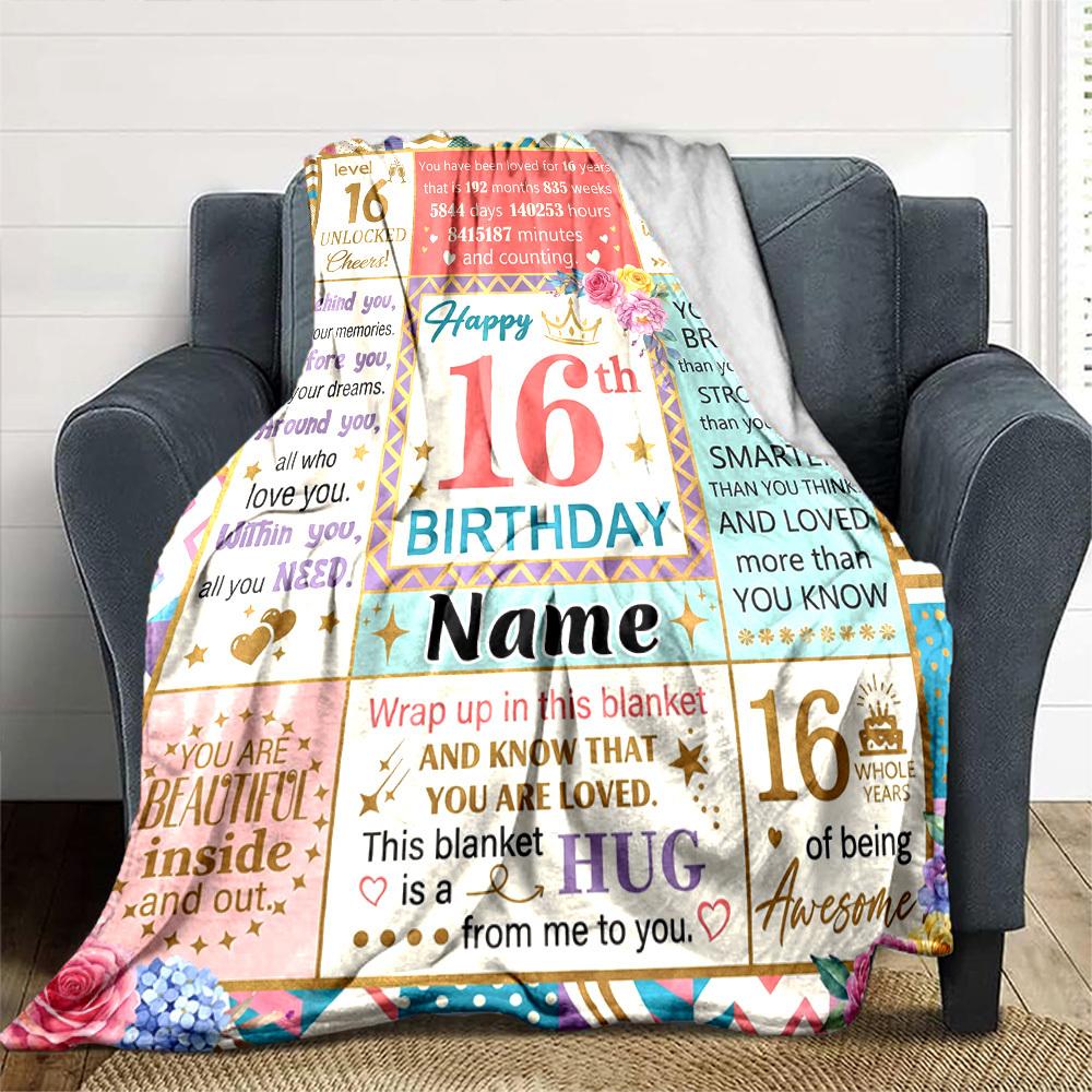 Happy 16Th Birthday Celebration Personalized Name Blankets Soft And Comfortable Against The Skin Naps And The Office A Wonderful Gift For Friends