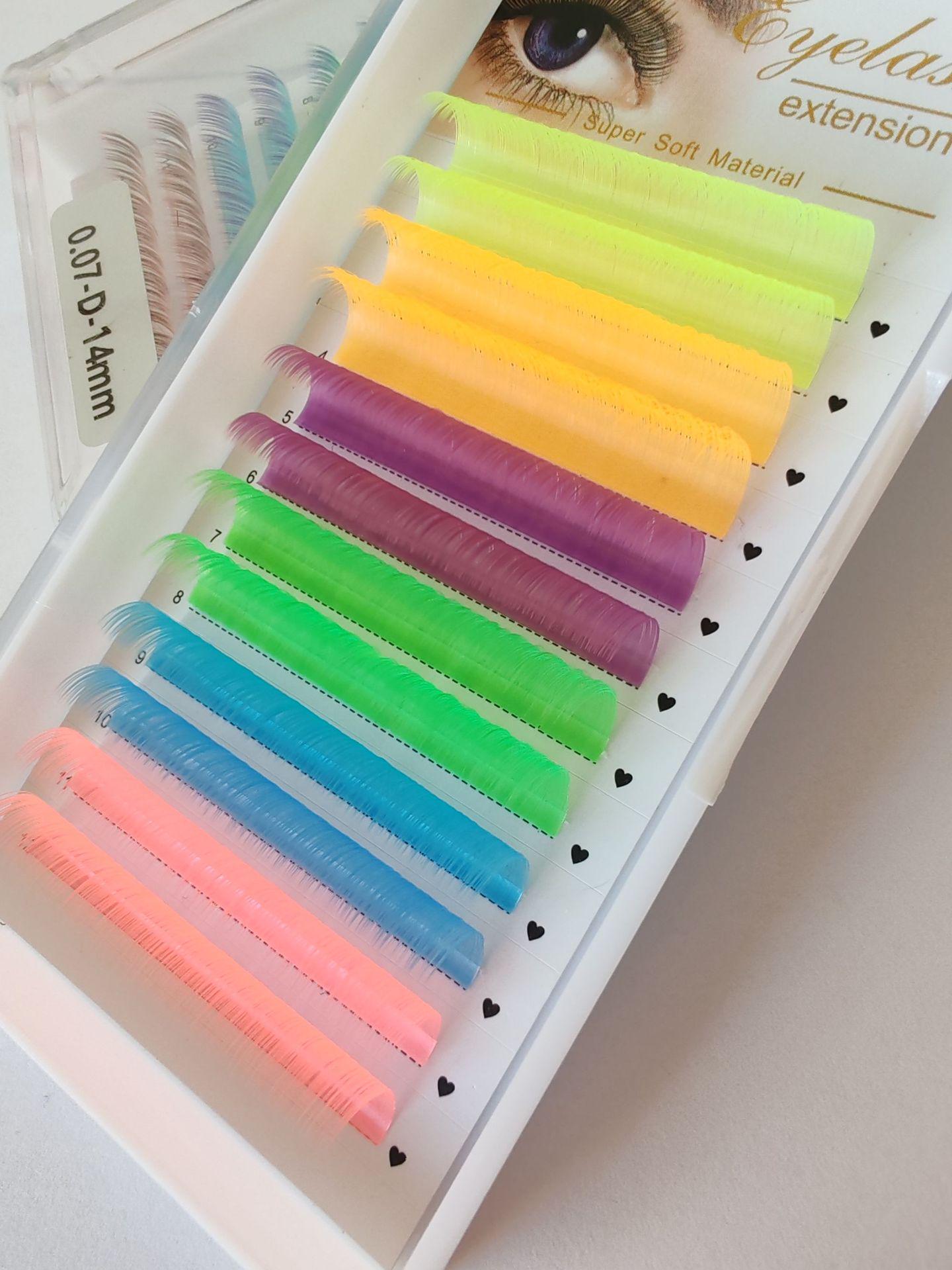 

Разноцветные светящиеся накладные ресницы изгиба D: Разноцветные смешанные флуоресцентные ресницы 6-color fluorescent mix-C