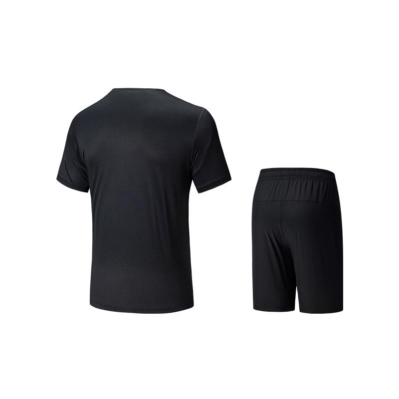 Anta Breathable Solid Color Round Neck Short Sleeve T-Shirt And Mid Waist Shorts Casual Sports Set Men Sets Basic-Black 952525203-4