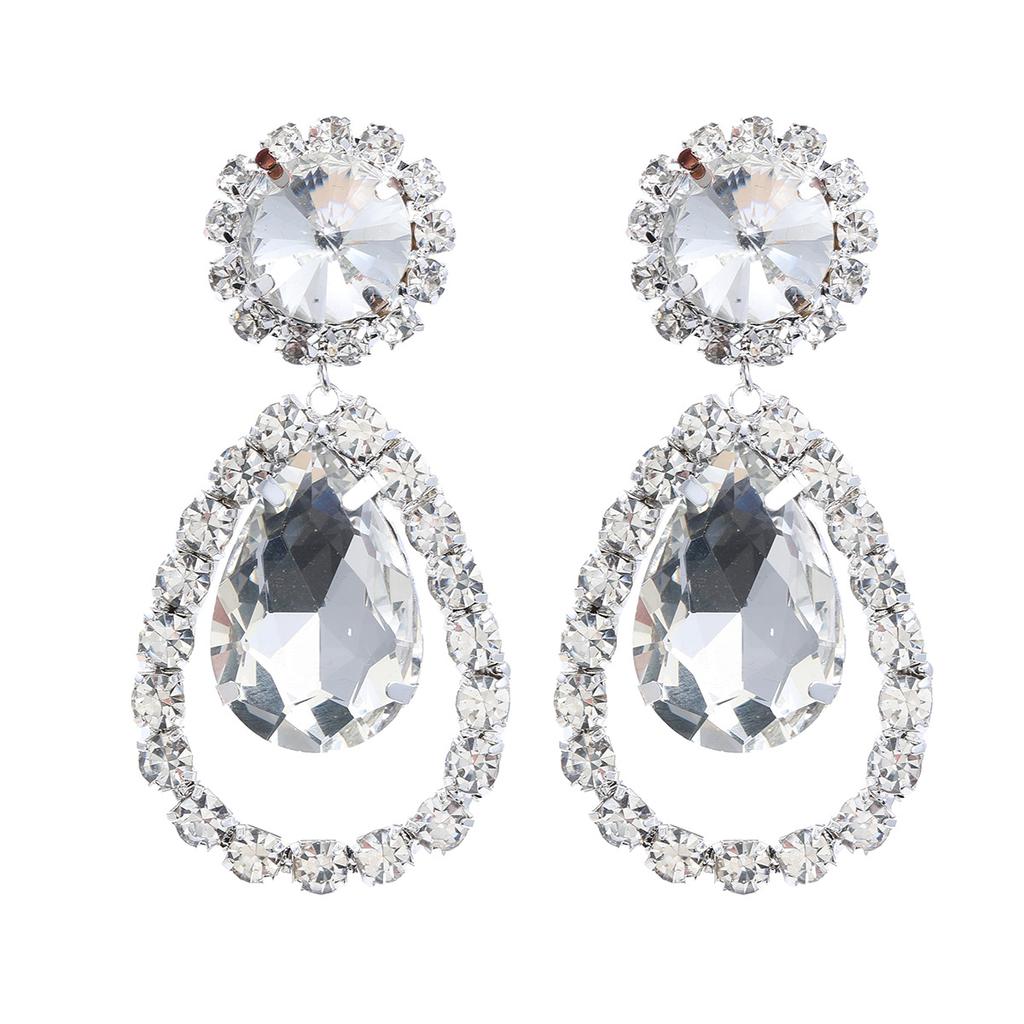 European Black Rhinestone Water Drop Dangle Earrings for Women New Shiny Exaggerated Design Zircon Wedding Accessories