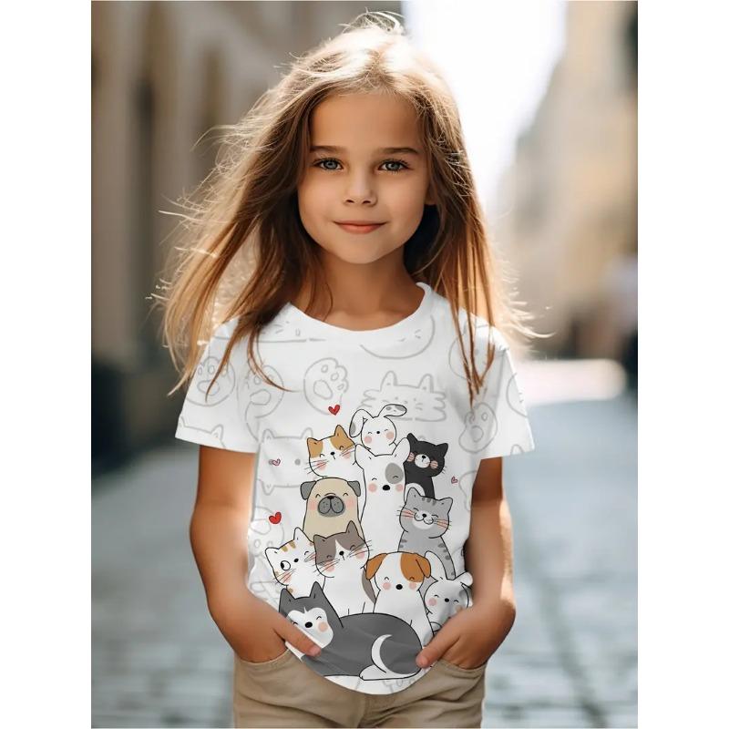 Haine pentru copii tricou pentru fete cu mânecă scurtă desen animat pisică Kawaii fete vară haine copil tricou haine pentru copii