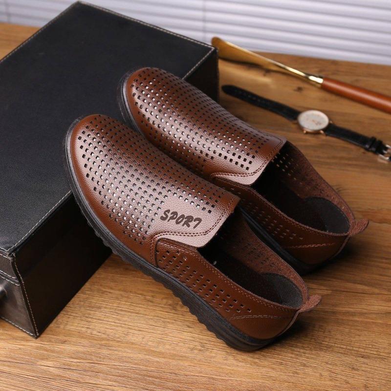 Summer Hollow Leather Shoes Men's Casual Business Leather Shoes One Pedal Men's Lazy Leather Shoes Single Shoes Driving Shoes