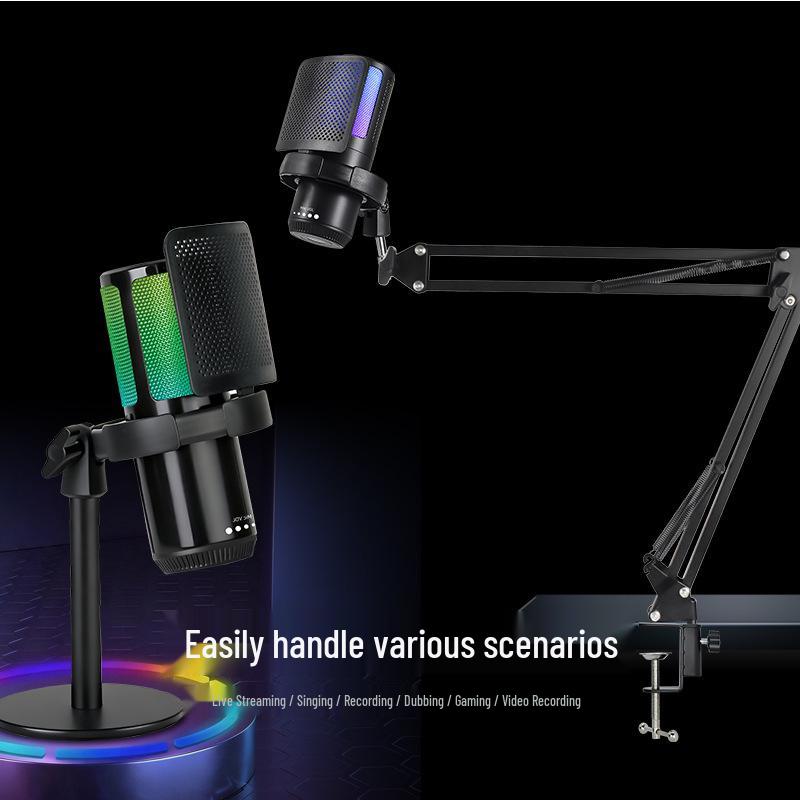 RGB USB Desktop Boom Arm Microphone for Gaming, Streaming & Recording with Mute & Monitoring Features