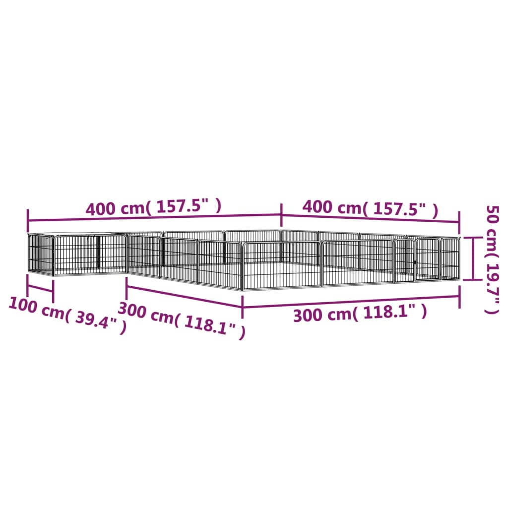 Vidaxl Kojec Dla Psa, 16 Panele, Czarny, 100X50 Cm, Stal