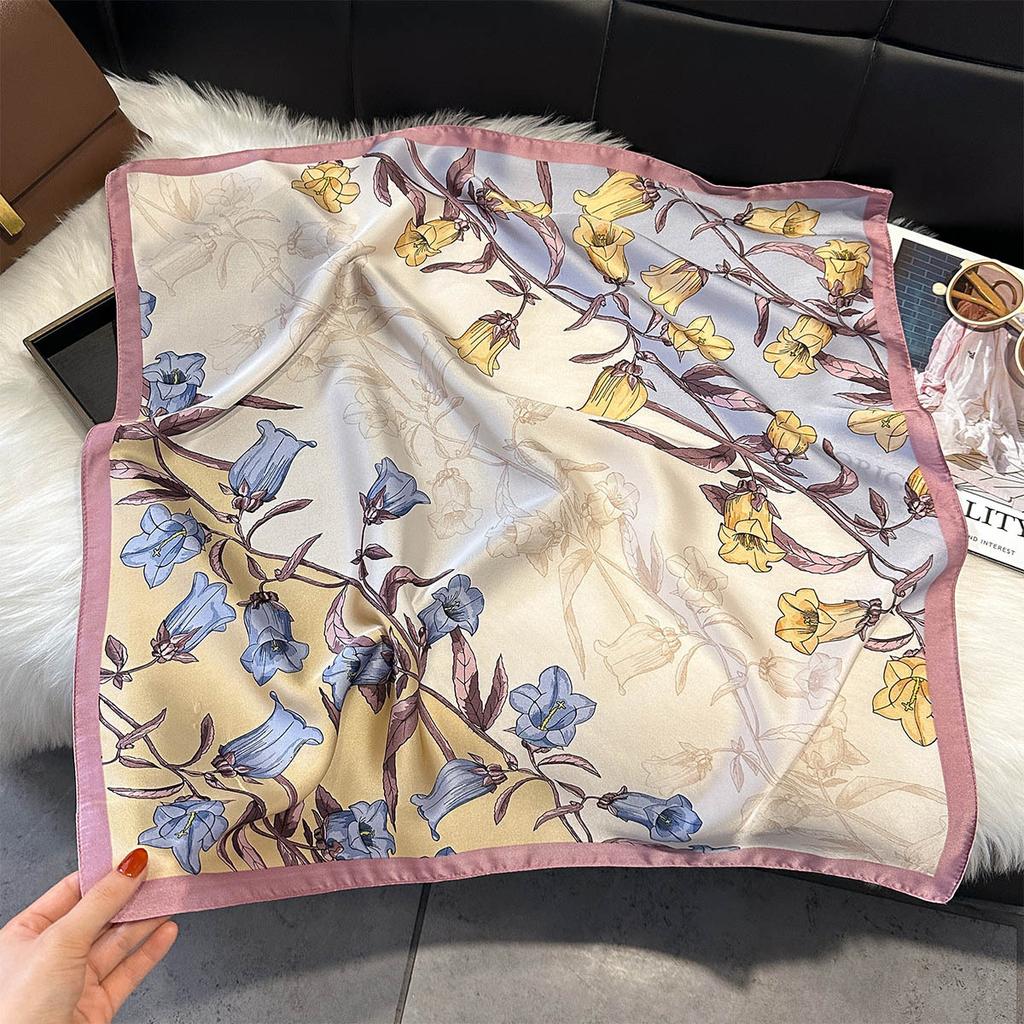 Retro Floral Print Silk Square Scarf Women Bag Ribbons Soft Satin Kerchief Hairband Head Scarves Decorate Hijab Female Headband