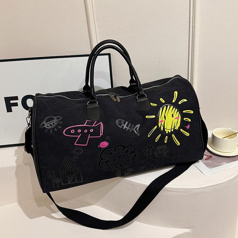 

Женская парусиновая дорожная сумка большой вместимости, студенческая сумка для хранения в общежитии, женская дорожная сумка для ручной клади One Size чёрный