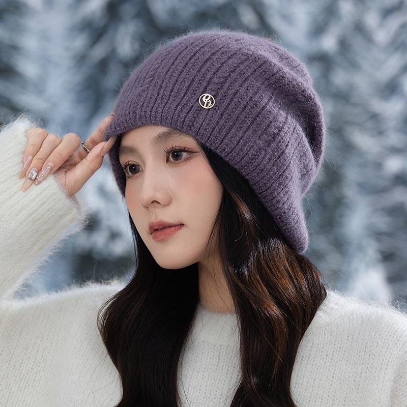 Fashion Knitted Hat Thickened Autumn and Winter Warm Big Head Circumference Bag Head Hat Wool Hat Women