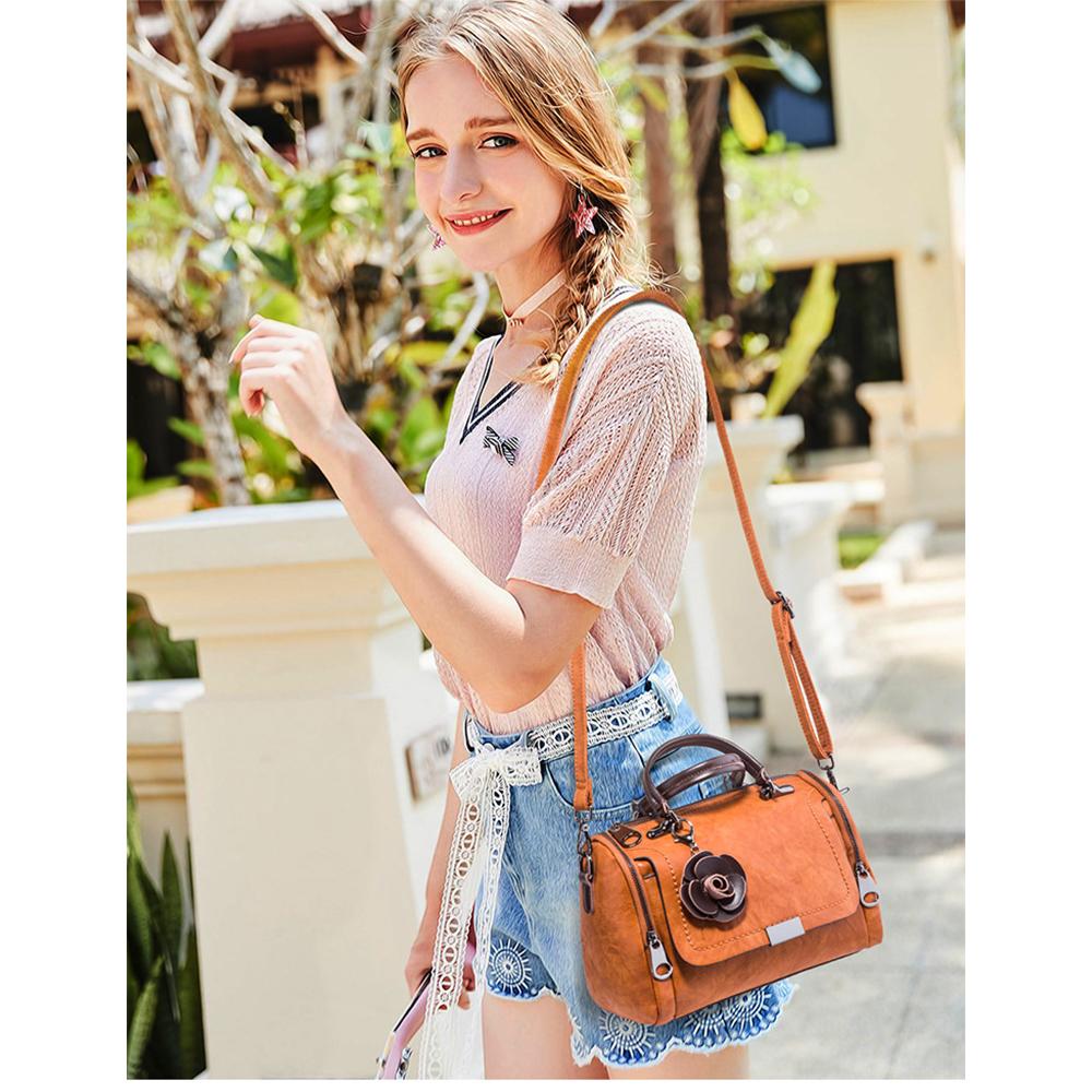 Women's Messenger Bag All-match Boston Bag Soft Leather Women's Bag Fashion Flower Handbag Bag