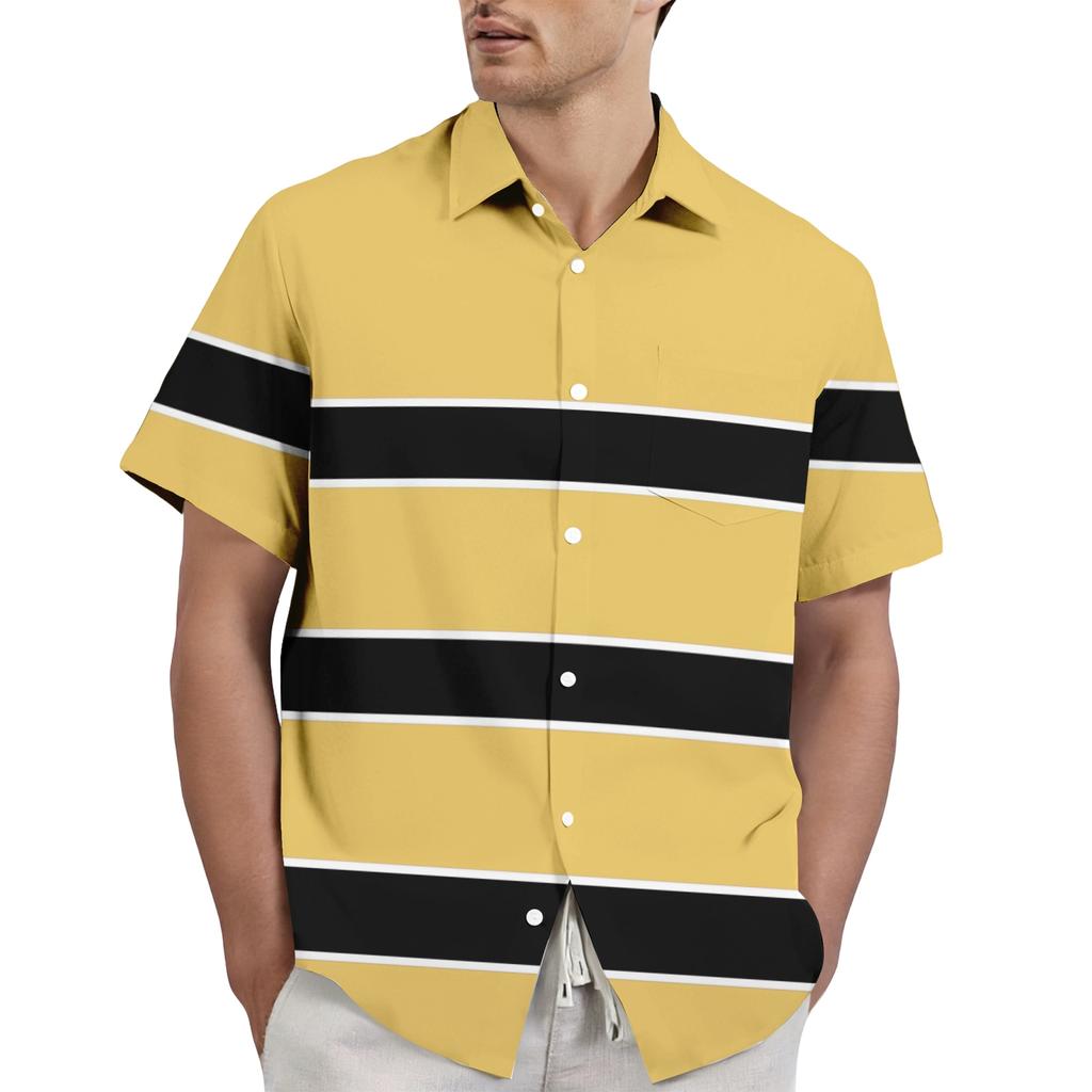 Men's casual stylish striped texture printed shirt - Men's lapel short-sleeved button-up shirt
