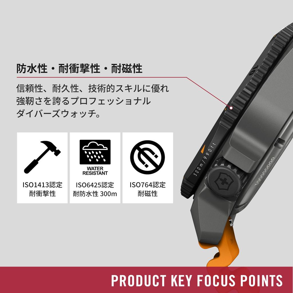 VICTORINOX DIVE PRO Automatikuhr mit Titan Schwarz Orange Gummi Wasserdicht Analog Perfekt für Outdoor Geschenk für Schwarz 241996 Herrengehäuse, Zifferblatt,