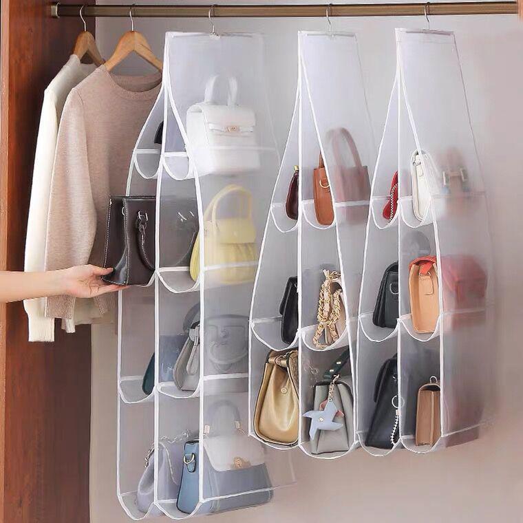 Double-Sided Hanging Organizer with Multi-Layer Storage for Bags - Dustproof and Foldable Leather Design