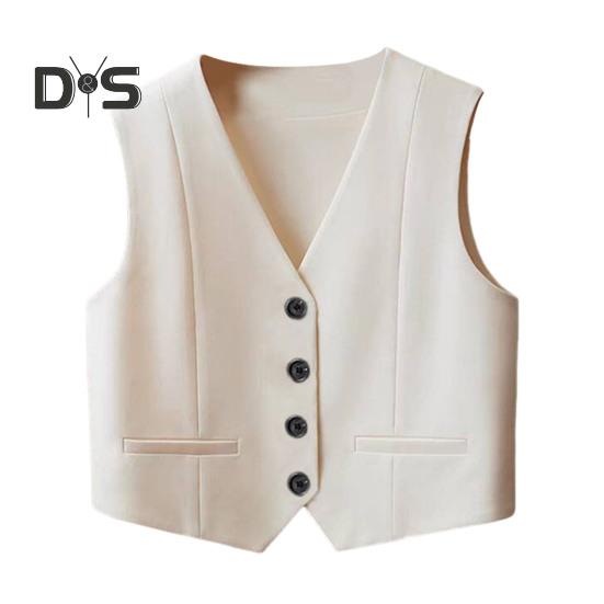 

Женский жилет без рукавов, однобортный жилет с V-образным вырезом, повседневный жилет, куртка на весну-лето S бежевый