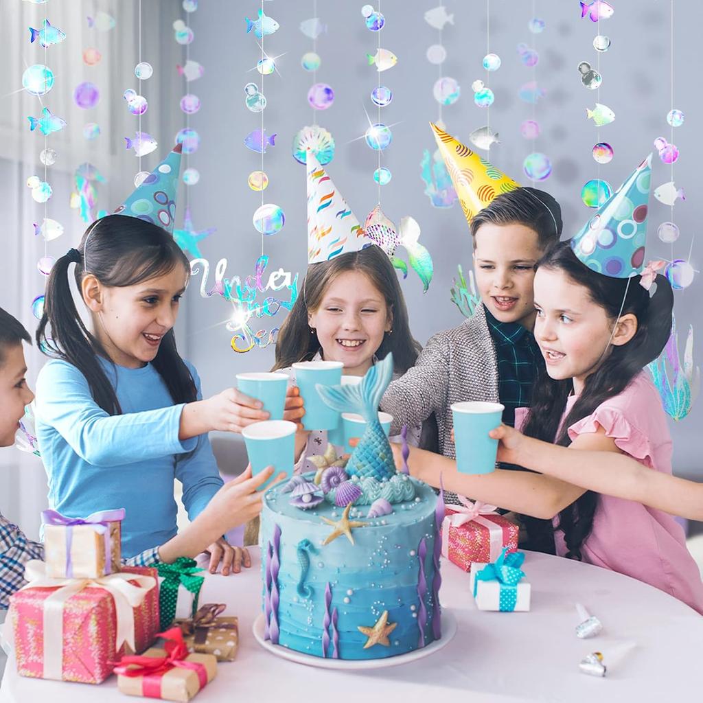 Cheerland Iridescent Under The Sea Party Decorations Holographic Bubble Garlands Mermaid Birthday Decorations Ocean Theme Decor Beach Pool Moana