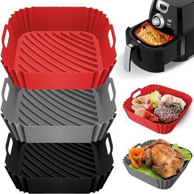 Air Fryer Silicone Basket Reusable Foldable Air Fryer Mold Liner Tray Fried Pizza Chicken Basket Oven Microwave Accessories