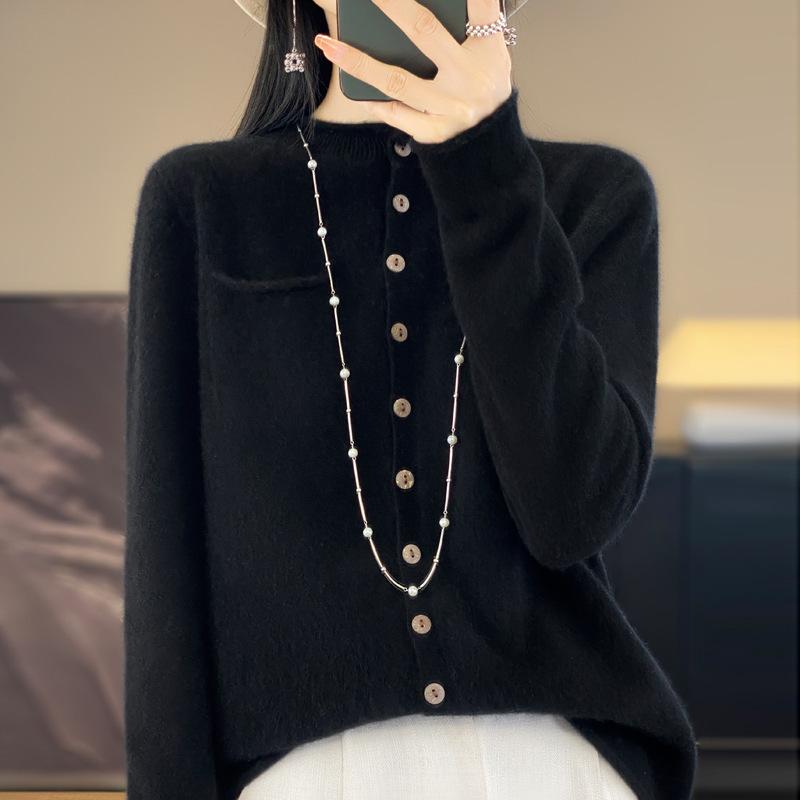 

Wool Cardigan with Seamless One-line Rolled Pocket Coat Top XL чорний
