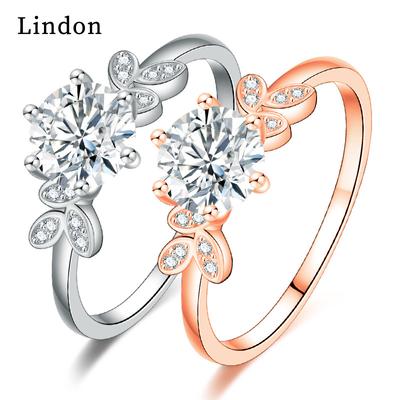 Lindon Classic Copper Alloy Zircon Ring Ladies Jewelry Wedding Promise Party Gift