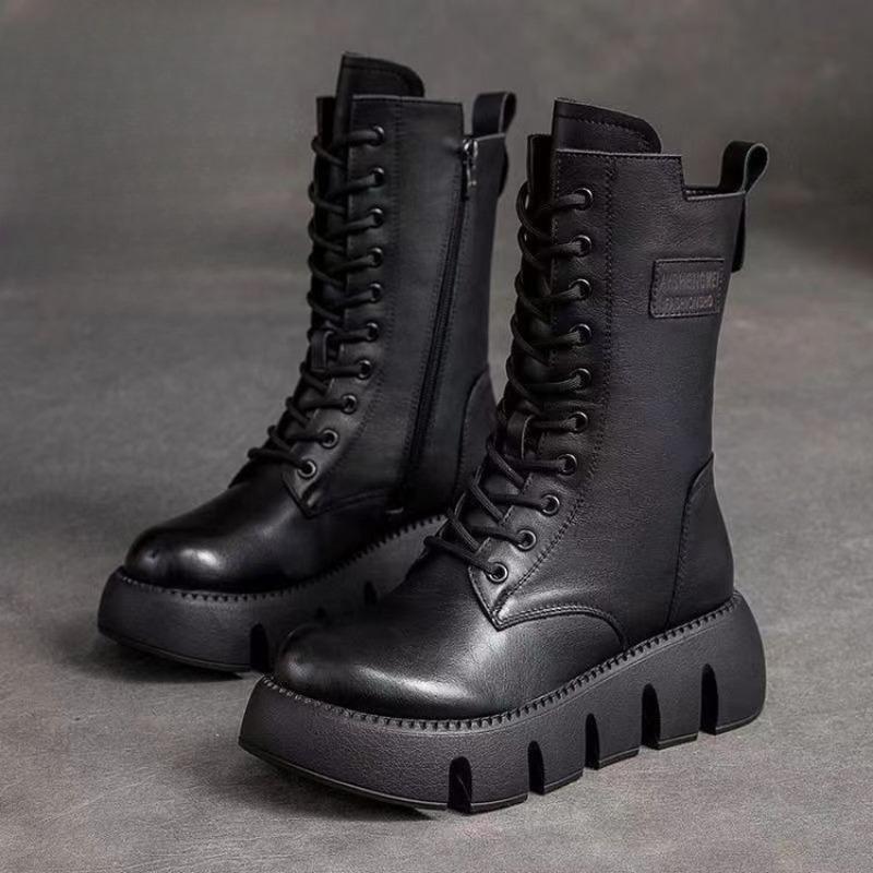 New Style Shoes: Thick-soled Round-toed Boots for Women, Retro Thigh-high Boots That Don't Reach The Knees