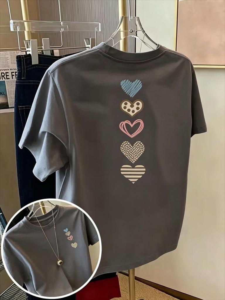 Fashion Unisexs Unisexs Tshirt With Heart Print Doublesided Love Design Round Neck Casual Top Summer New Fall Casual Attire