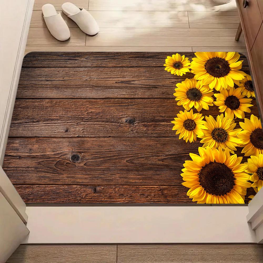 Wooden Sunflower Carpet Mat Rug Floral Pattern Home Decoration Living Room Bedroom Modern Floor Decor Home Welcome Mat